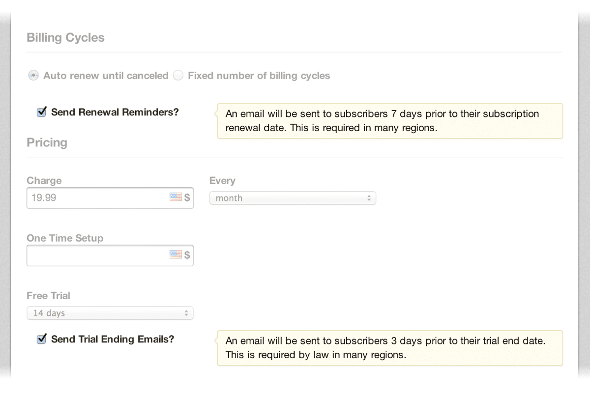 Reminder emails option