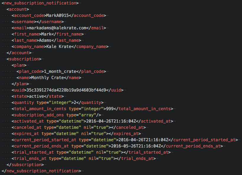 New subscription notification code
