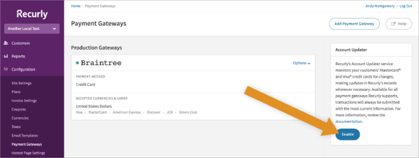 Account Updater enable button
