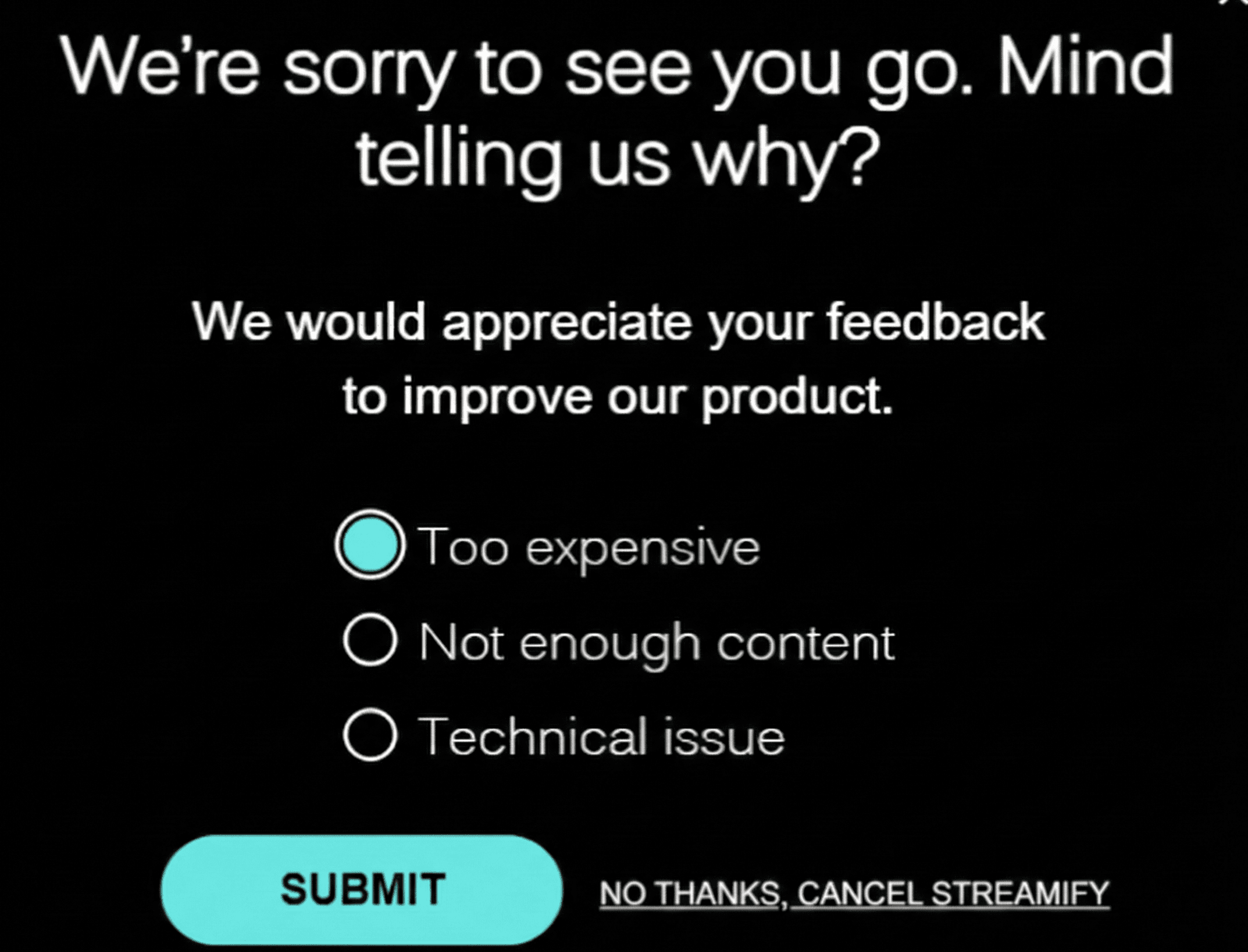 sorry to see you go popup