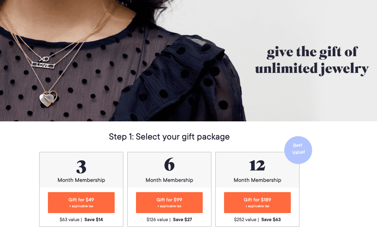 Rocksbox jewelry plans screen