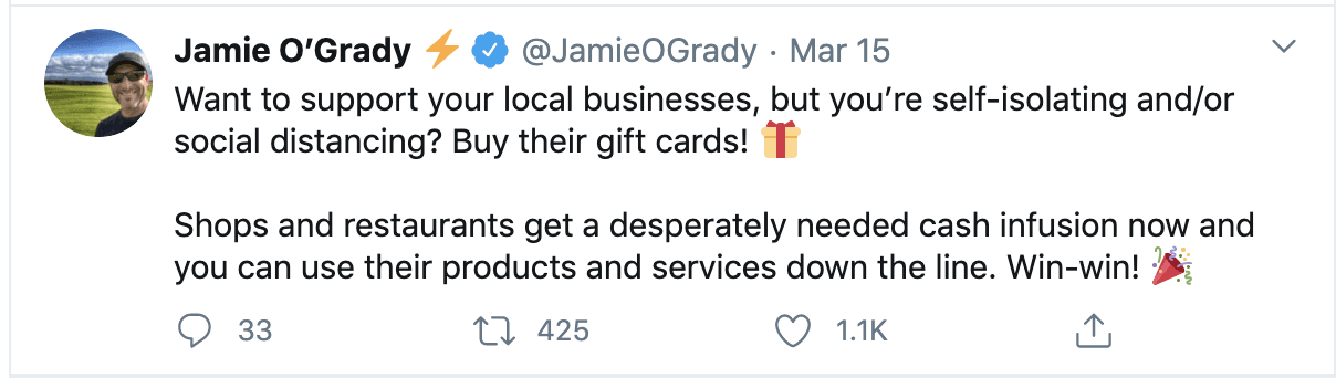 Jamie O'Grady twitter post