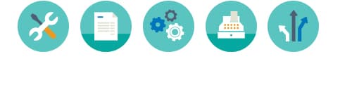 Multiple icons on green circle backgrounds