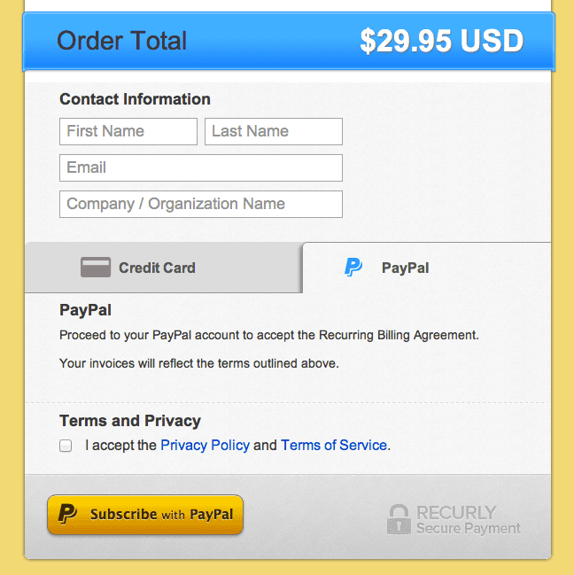 PayPal payment screen