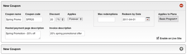 Coupon interface