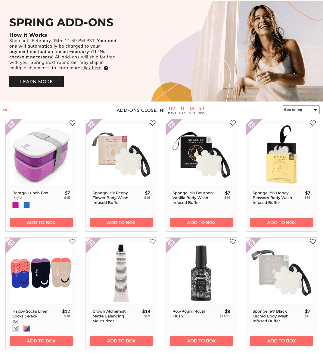 Spring add-ons website screen