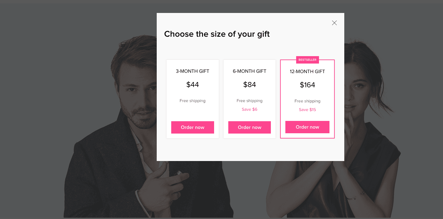 Gift selection screen