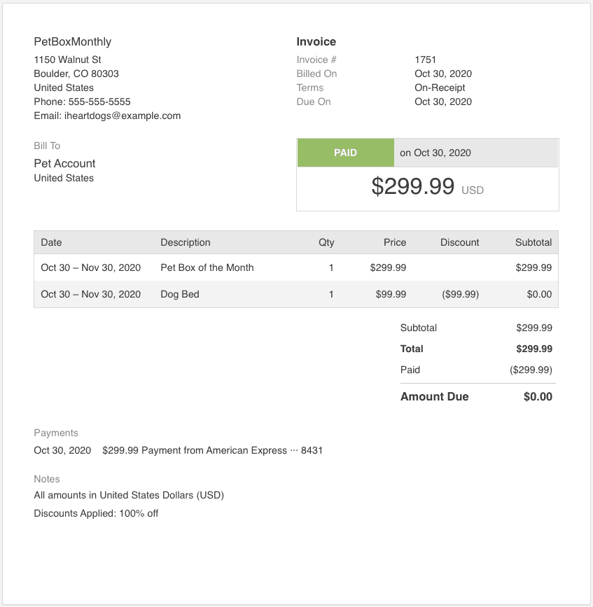 Coupon invoice