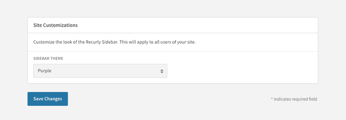Sidebar theme on Recurly software