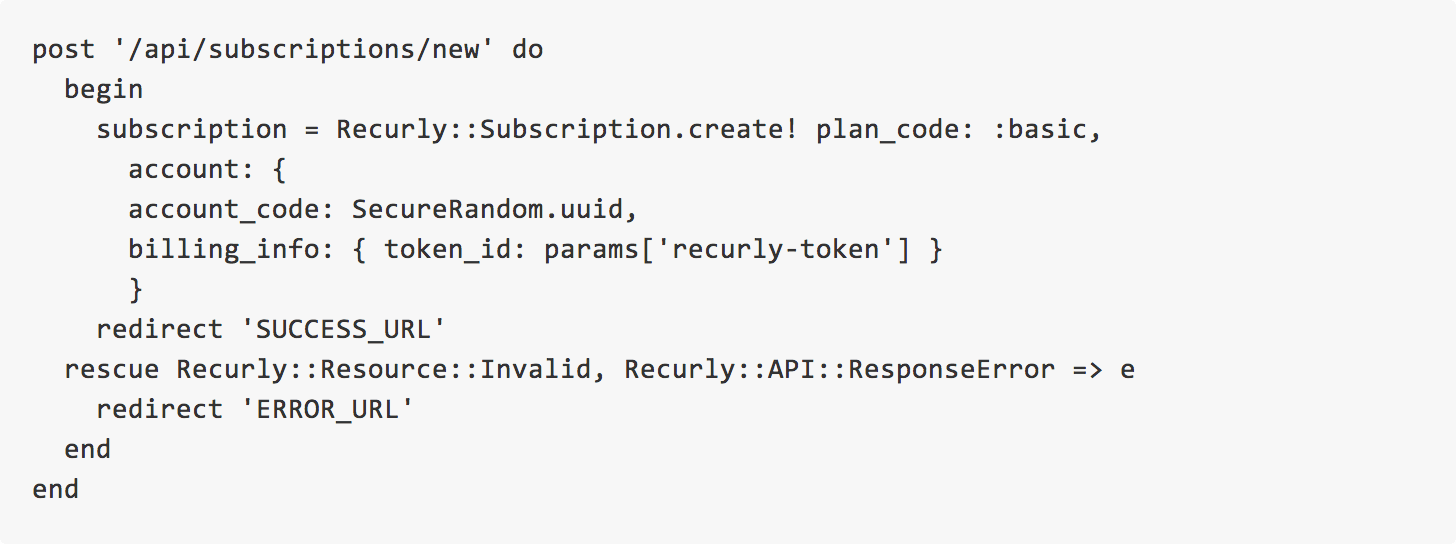 Recurly plan code snippet