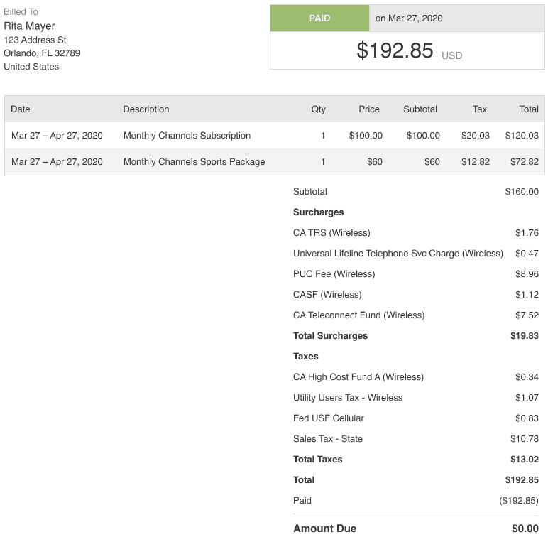 Avalara invoice