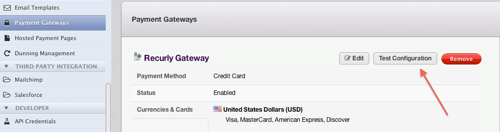 Payment Gateways screen