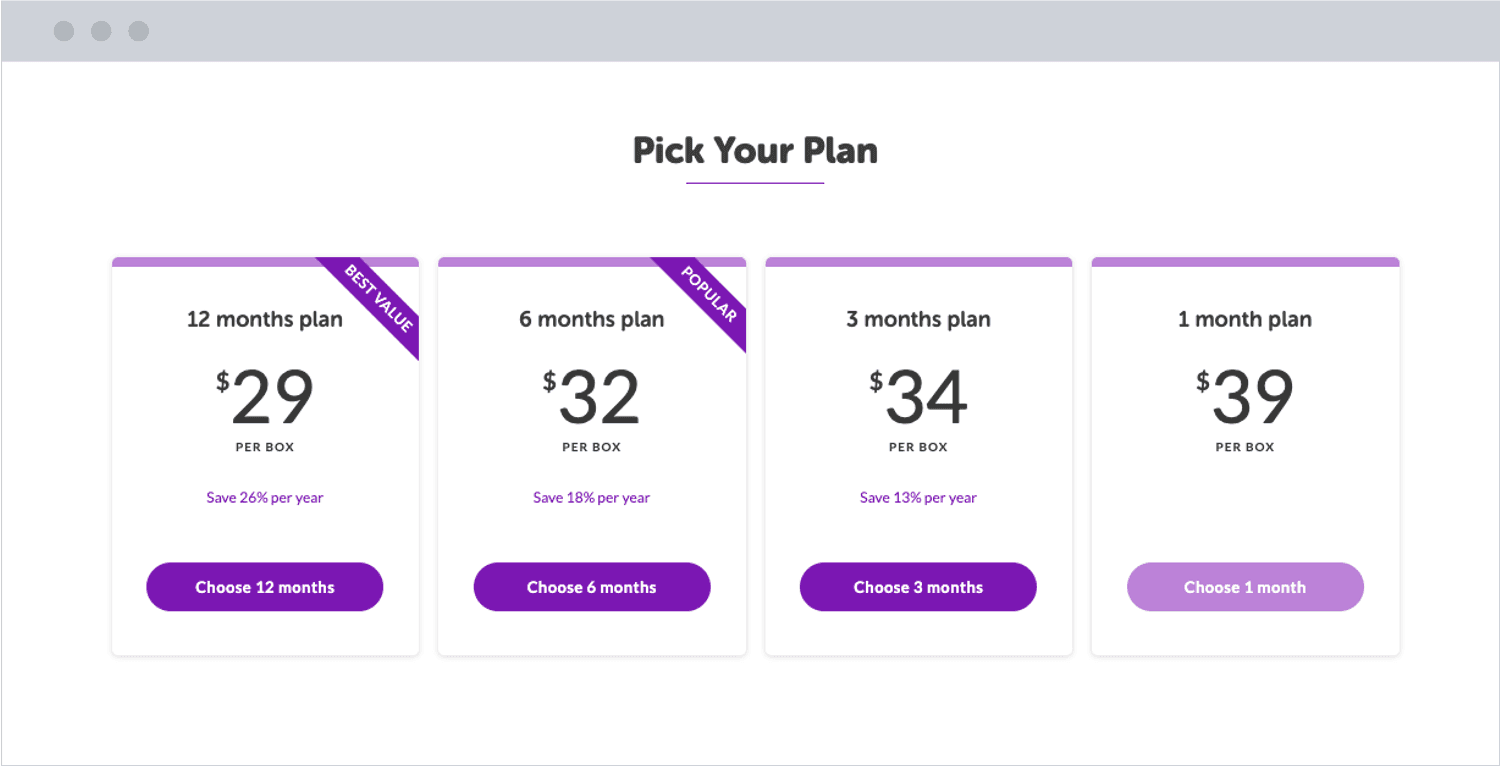 PupBox plan selector screen